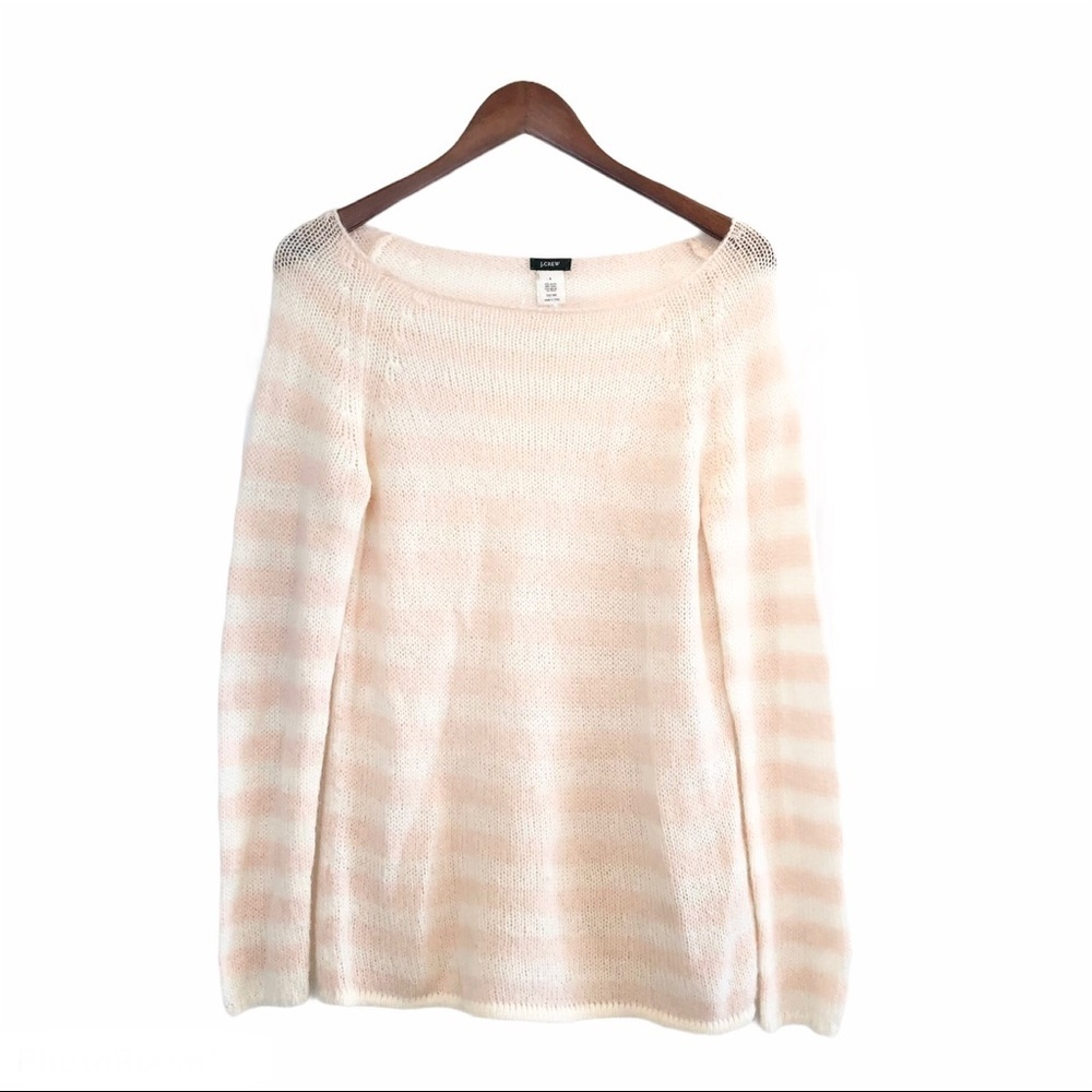 J. Crew Pale Pink and Cream Striped Lightweight Knit Sweater